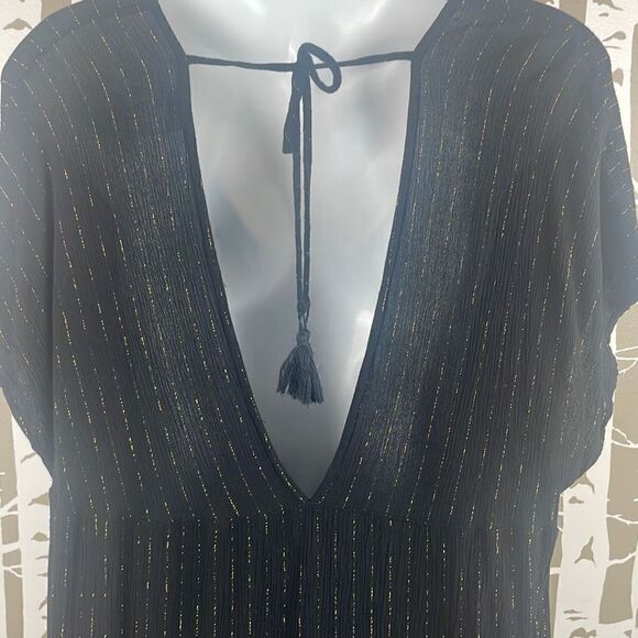 Xhilaration Gauze Tie Back Top XL Black Gold Pinstripe - Picture 5 of 9